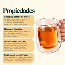 Cargar imagen en el visor de la galería, Propiedades del Té Negro Masala Chai: energía y alerta, bienestar digestivo, antioxidantes y experiencia reconfortante

