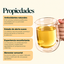Cargar imagen en el visor de la galería, Propiedades del Té Oolong Manzana Canela: antioxidantes naturales, estado de alerta suave, experiencia reconfortante y bienestar sensorial
