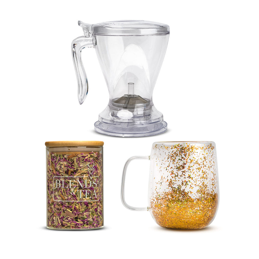 Pack Tetera Magic+ Taza Doble Vidrio+ Té o Infusión