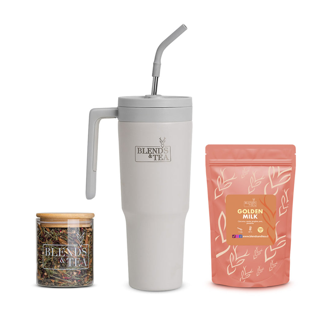 BLACK Pack Tumbler Blends + Té Hibisco50 gr+ Recarga Golden Milk 150gr